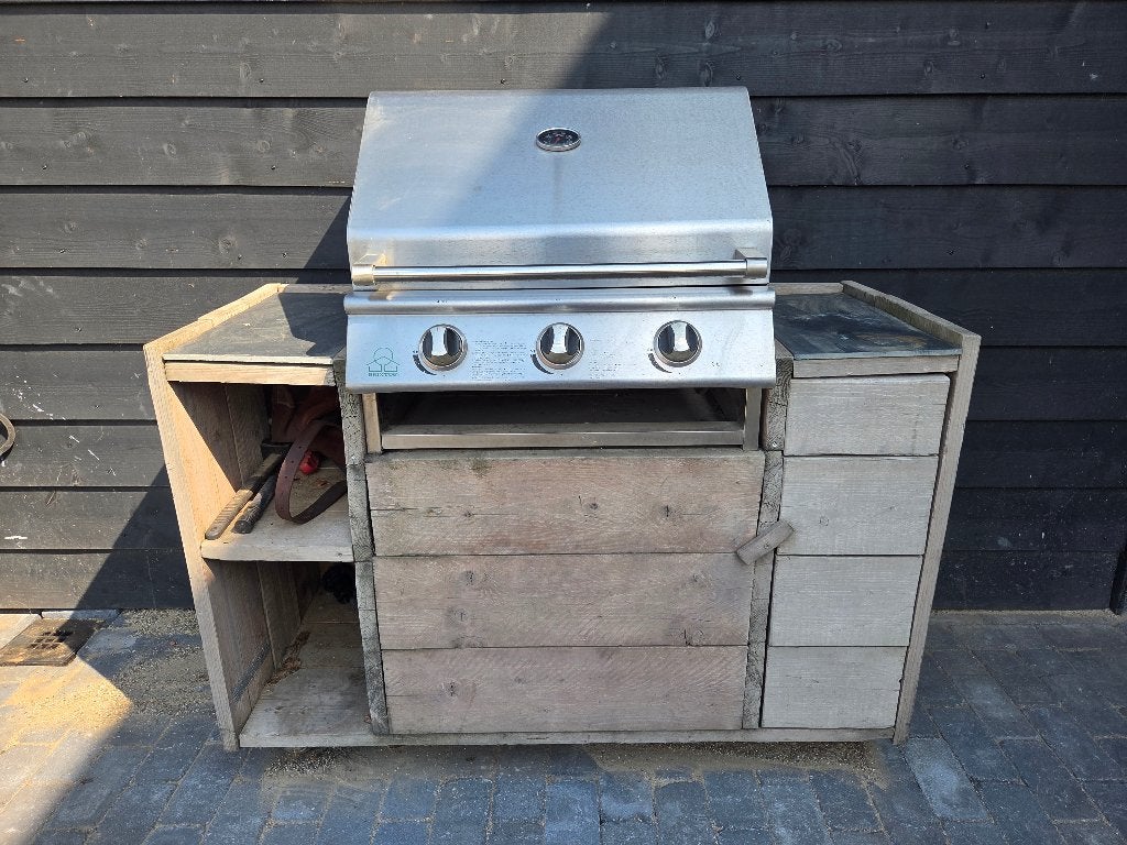 Buitenkeuken / bbq meubel met gas bbq, Ophalen, Gebruikt, Gas, Inbouw