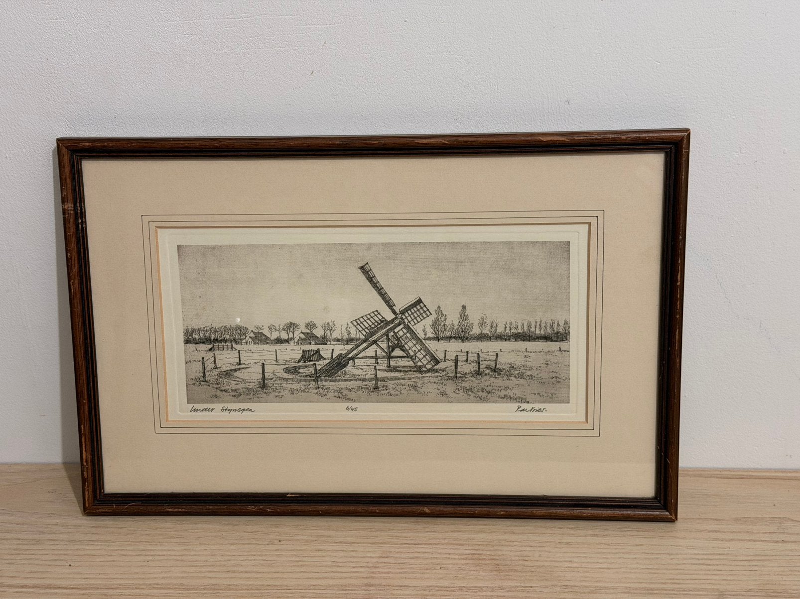 Originele ets "Onder Stynsgea" P. de Vries Gelimiteerde 6/45, Antiek en Kunst, Ophalen of Verzenden, 25 cm, 40 cm, Landschap