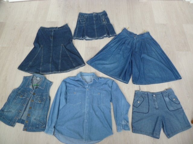 Spijkerstof kleding: Blouse, jasje, rokken, korte broek., Ophalen of Verzenden, Zo goed als nieuw, Blauw, W30 - W32 (confectie 38/40)