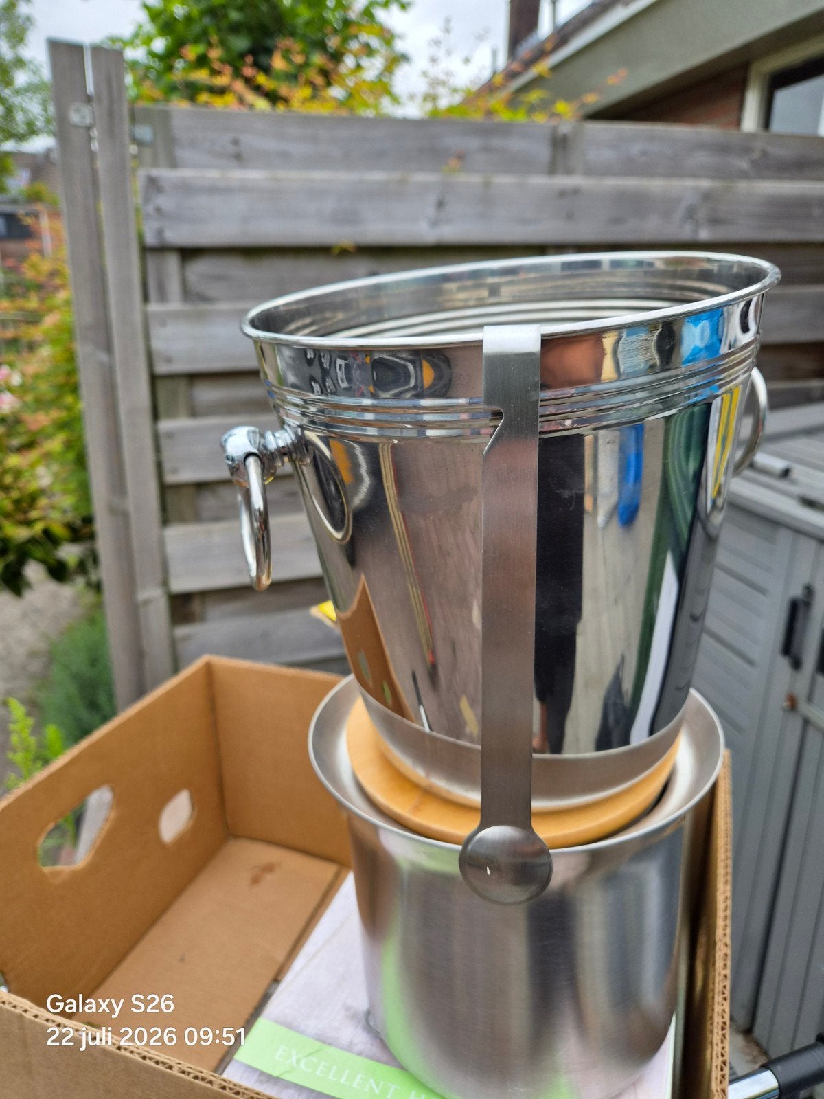 Flessenkoeler RVS met houten deksel, Huis en Inrichting, Keuken | Keukenbenodigdheden, Ophalen of Verzenden