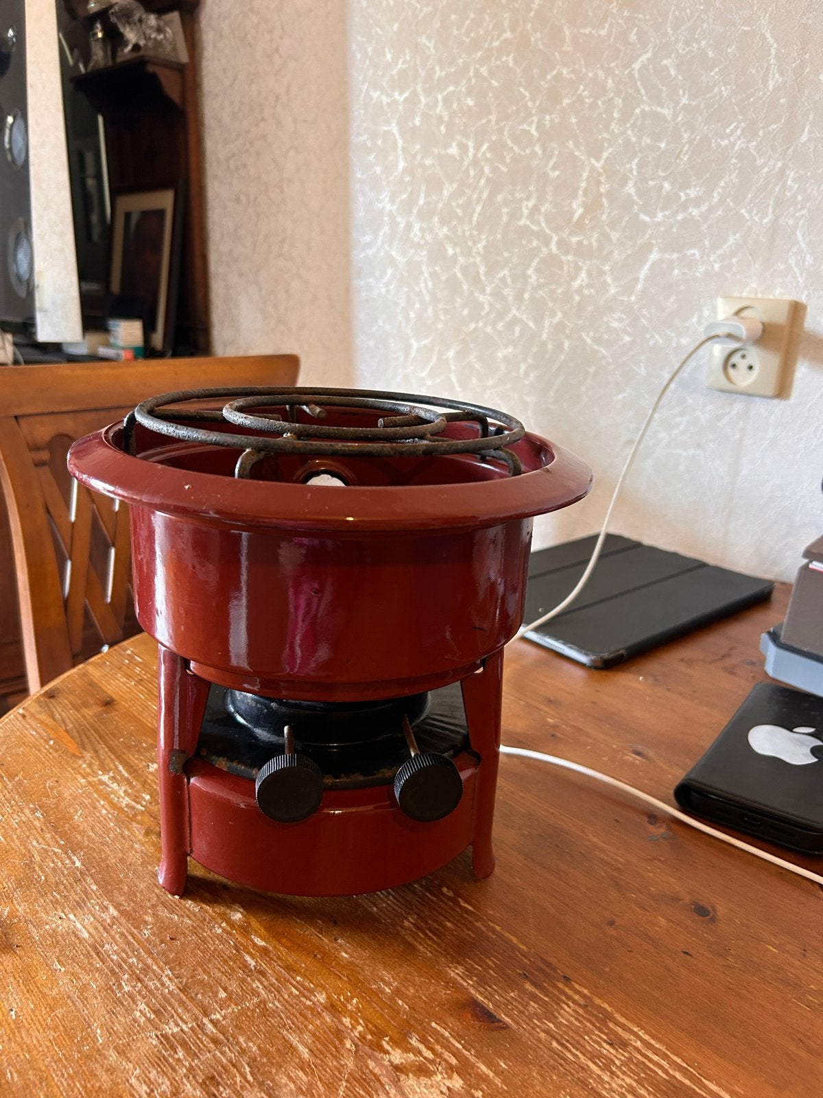 Vintage Fondue/Rechaud Set - Rood Emaille, Witgoed en Apparatuur, Gourmetstellen, Ophalen, Gebruikt, Minder dan 4 personen
