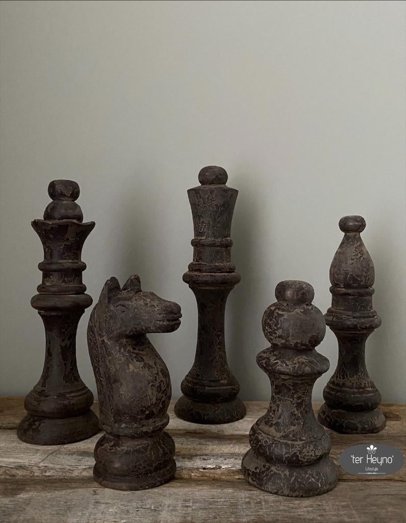 Houten schaakset 5 delig set oud hout stoer sober landelijk, Verzenden, Nieuw, Hout, Landelijk