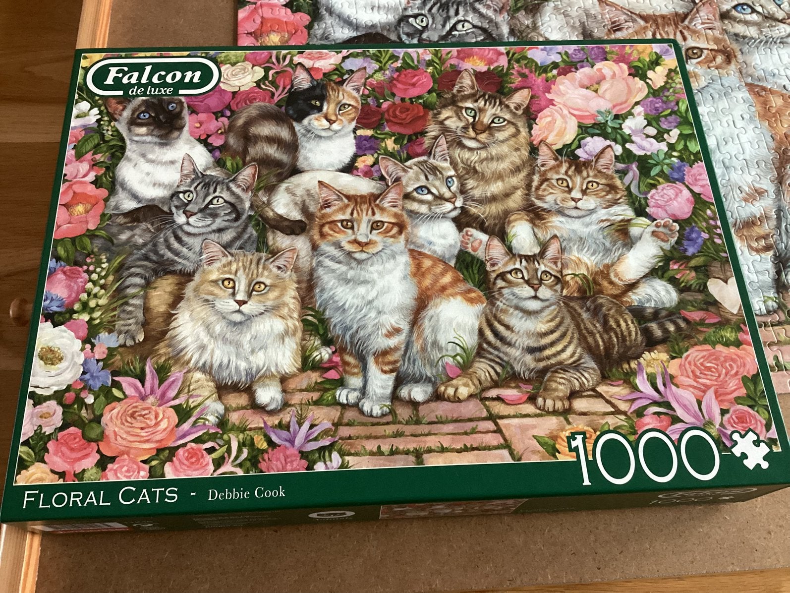 Falcon puzzel 1000 Floral Cats z.g.a.n., Hobby en Vrije tijd, Denksport en Puzzels, Ophalen of Verzenden, 500 t/m 1500 stukjes
