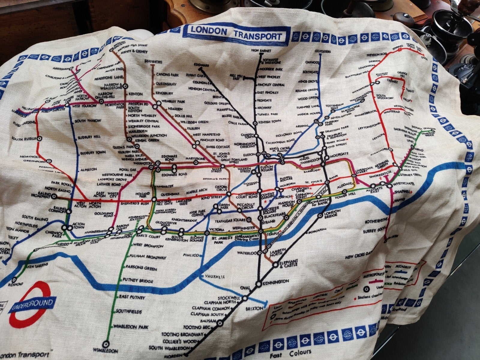 Vintage London Transport Underground kaart doek, Ophalen of Verzenden, Gebruikt