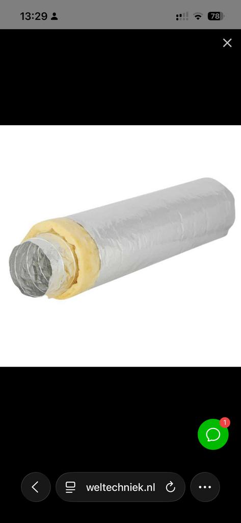 Geïsoleerde flexibele buis wtw 127 mm x 3 meter Nieuw, Ophalen of Verzenden, Zo goed als nieuw, Ventilator en Afzuiger