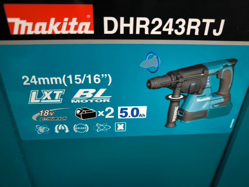 Makita DHR243RTJ Boorhamer set ! - Nieuw inc 2x accu + lader, Doe-het-zelf en Verbouw, Gereedschap | Boormachines, Ophalen, 600 watt of meer