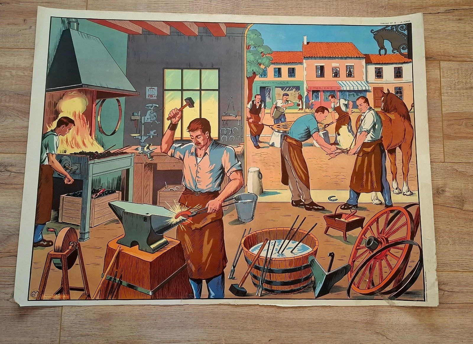 Vintage schoolplaat: Hoefsmid en Timmerman (dubbelzijdig), Ophalen, Huis en Tuin
