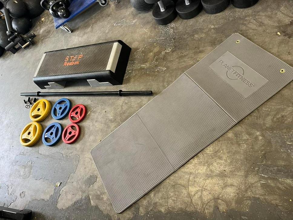Reebok step met bodypump set en mat, Mat, Gebruikt, Bodypump set, Ophalen of Verzenden
