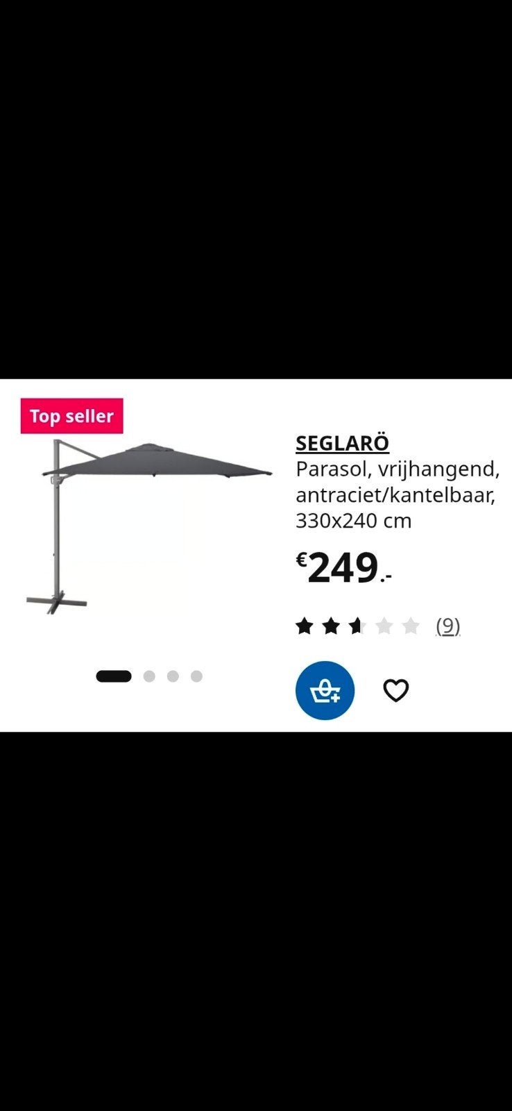 IKEA Seglarö zweefparasol, antraciet, 330x240 cm