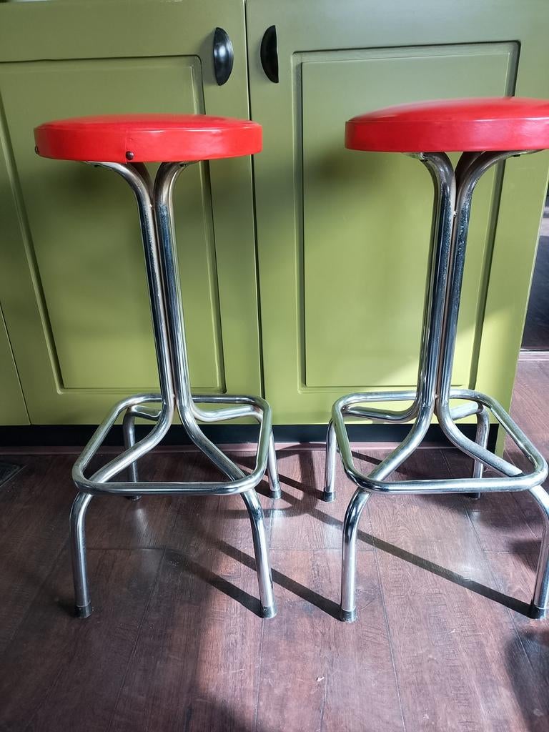 2, vintage oranje bar krukken, Ophalen, Huis en Inrichting