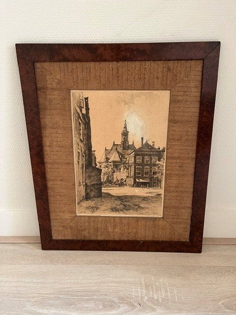 ets Roodenburg Kranestraat Den Haag, Ophalen, Ets, Stadsgezicht, Gesigneerd