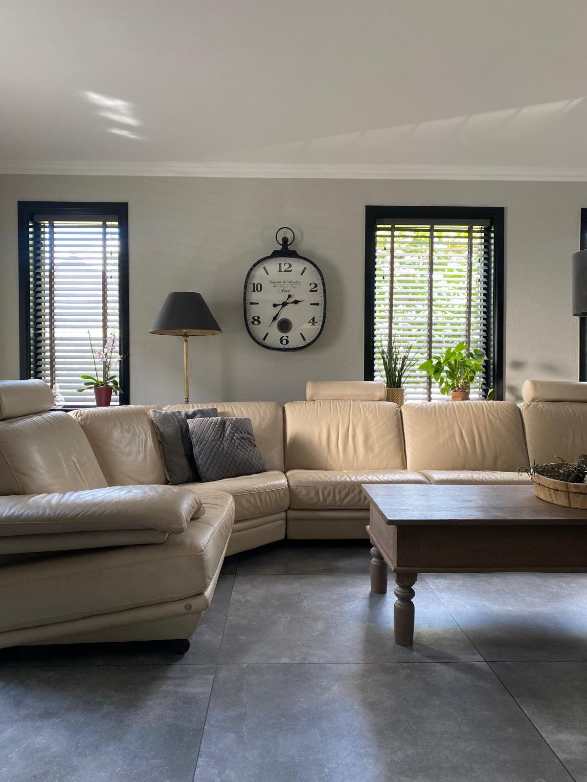 Leren Hoekbank - Crème/Beige, Ophalen, Gebruikt, 125 tot 150 cm, Hoekbank