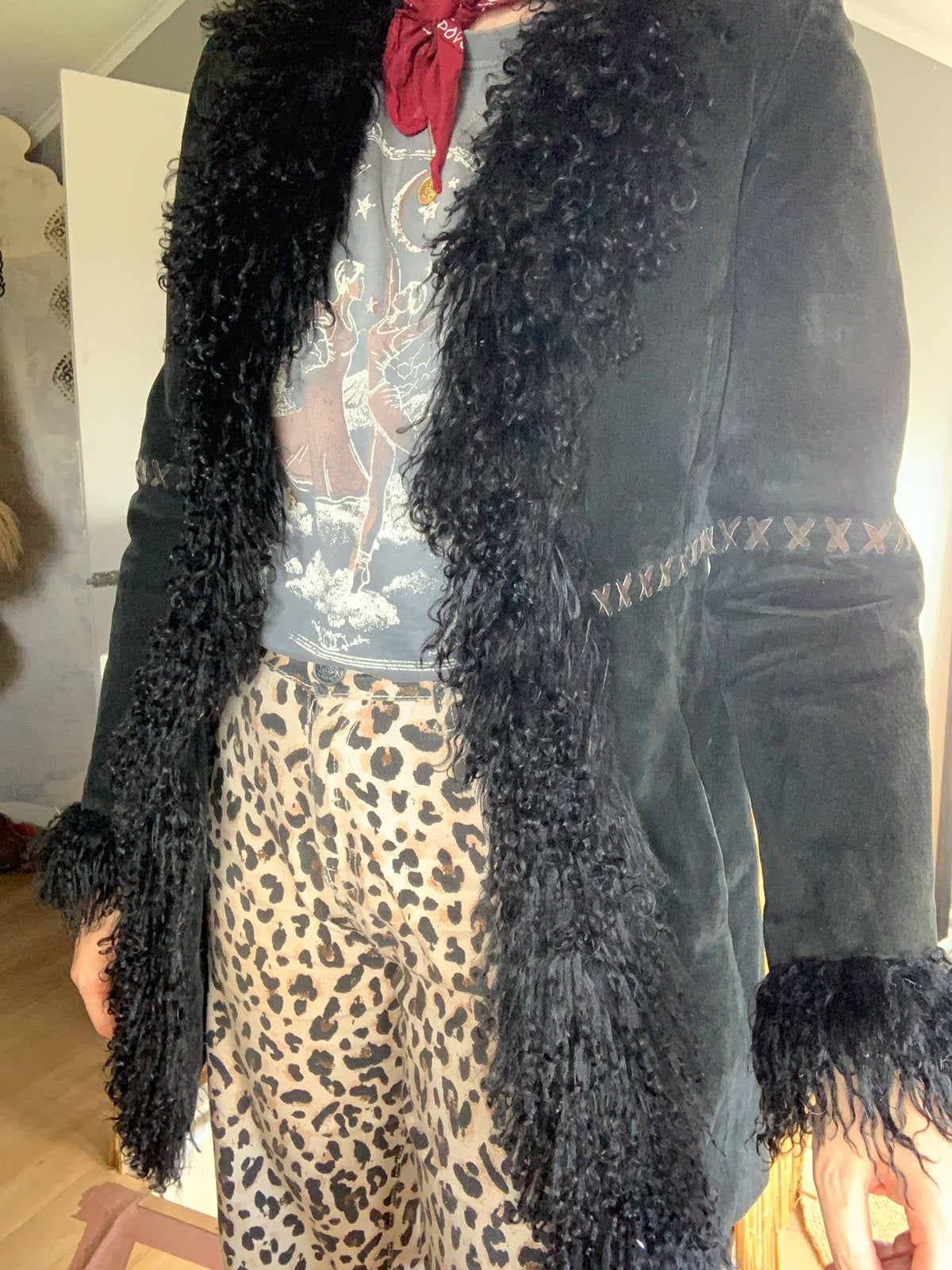 Naf Naf afghan coat S mongolian fur lammy coat, -, Zwart, -, Ophalen of Verzenden