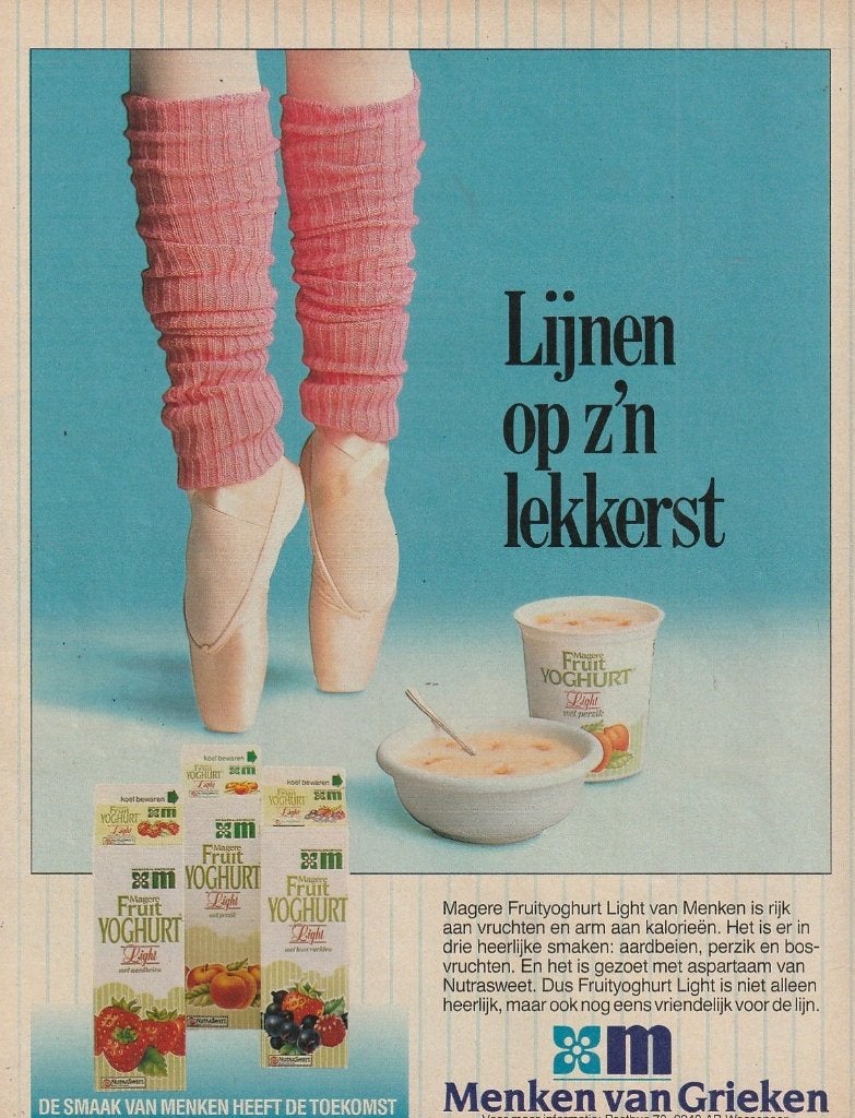 Retro reclame 1989 Menken van Grieken zuivel fruit Yoghurt, Verzamelen, Verzenden, Overige typen