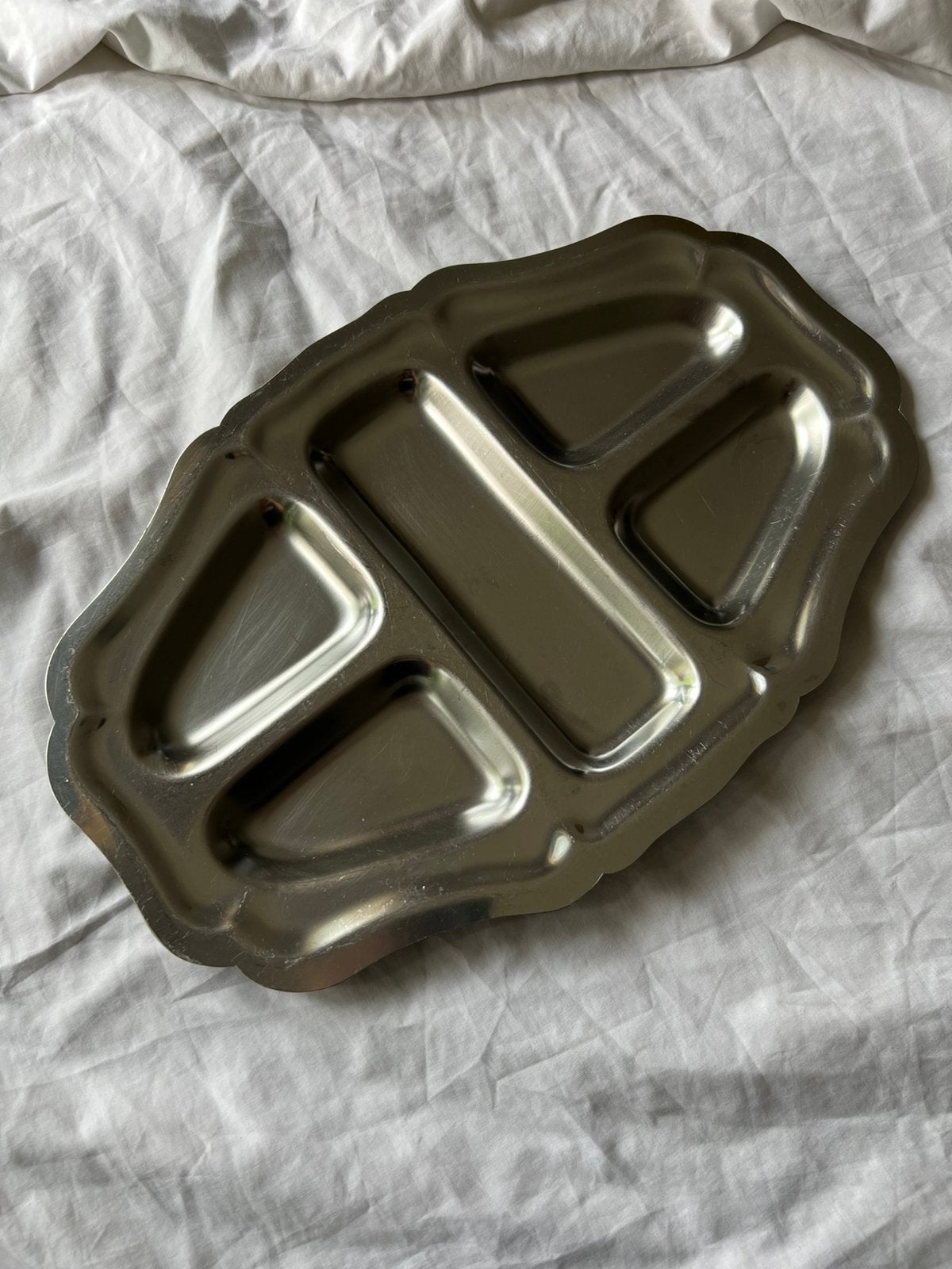 Vintage Franse RVS hapjesschaal inox retro aperitiefschaal, Huis en Inrichting, Keuken | Servies, Ophalen, Metaal, Vintage, Schaal of Schalen
