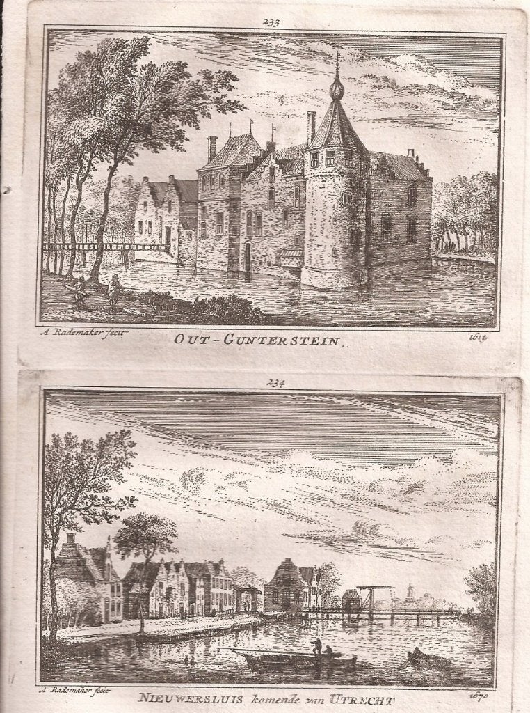 Out - Gunterstein 1612 Nieuwersluis komende van Utrecht 1670, Stadsgezicht, Ophalen of Verzenden, 15 cm, 11 cm