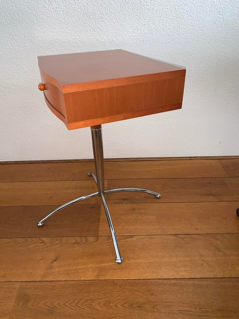 Vintage space age Bijzettafel met Lade - Hout en Chroom, 45 tot 60 cm, Minder dan 55 cm, Ophalen of Verzenden, Zo goed als nieuw