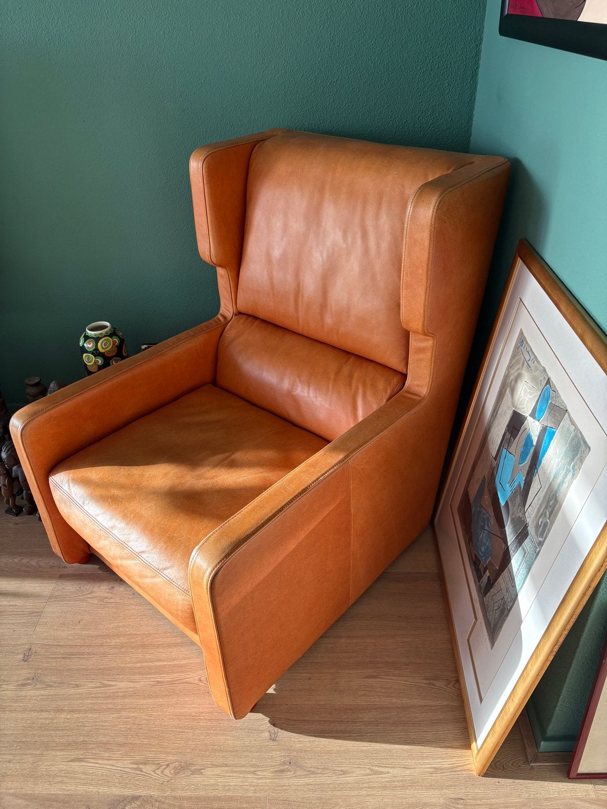 Zeldzame leren fauteuil cognac Montel, Huis en Inrichting, Ophalen, Gebruikt, 75 tot 100 cm, Leer