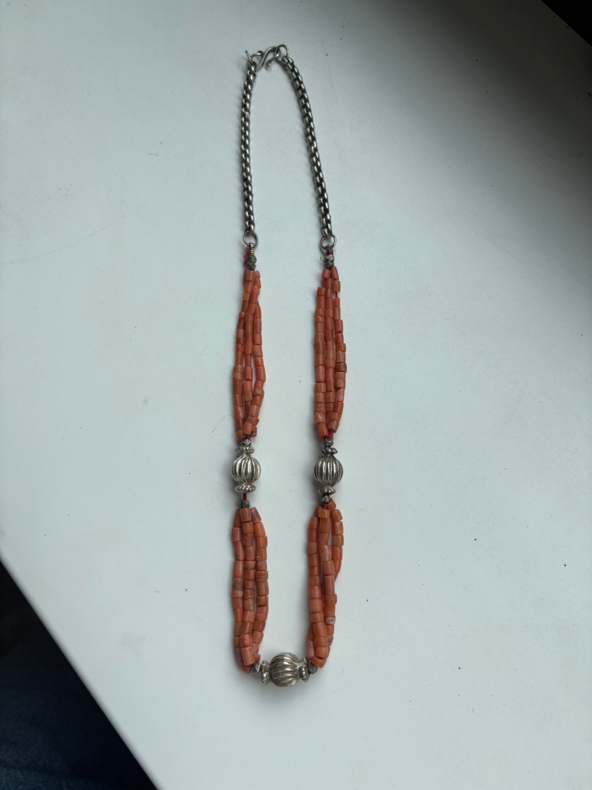 Antieke natuurlijke koraalketting met zilver, Ophalen of Verzenden, Zo goed als nieuw, Zilver