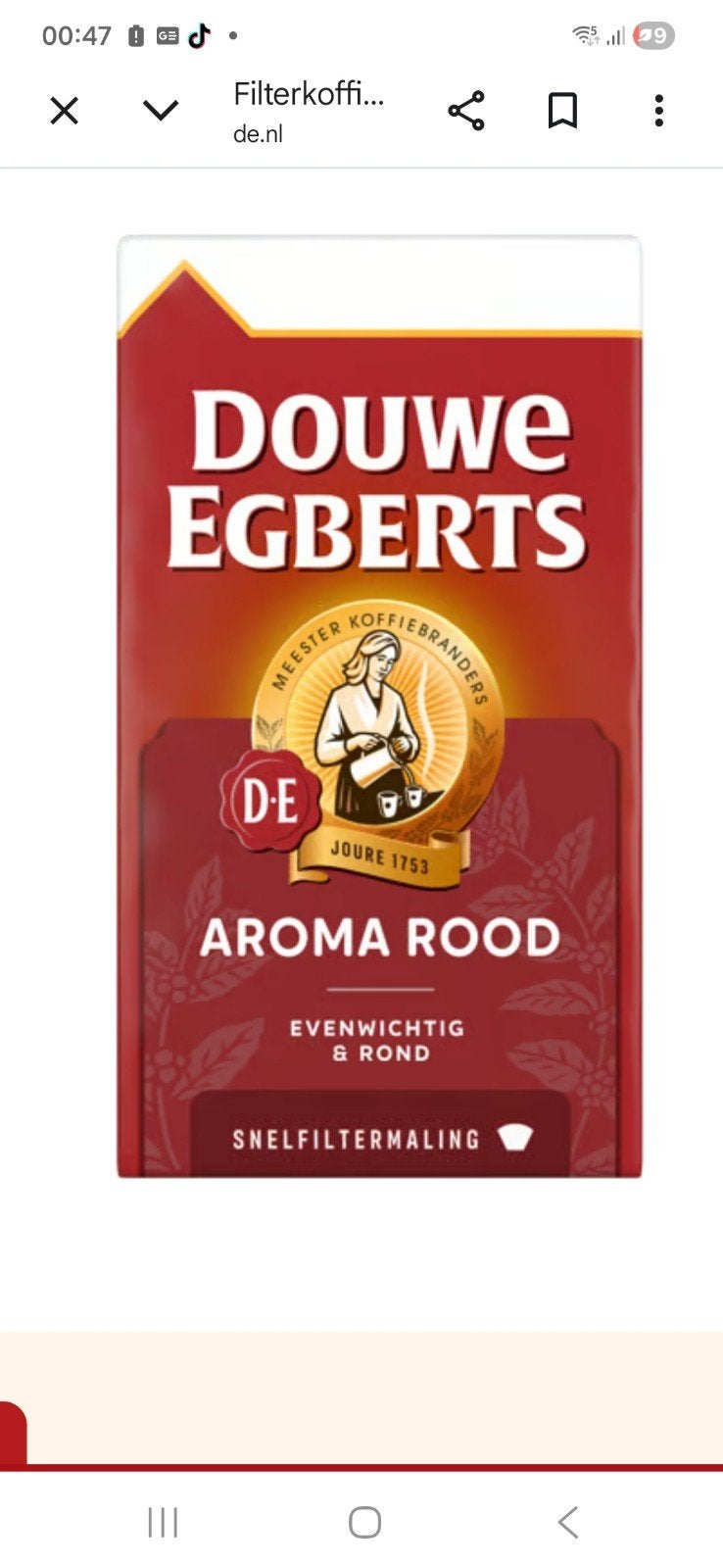 Douwe Egberts Aroma Rood Snelfiltermaling Koffie, Witgoed en Apparatuur, Koffiezetapparaten, Ophalen of Verzenden
