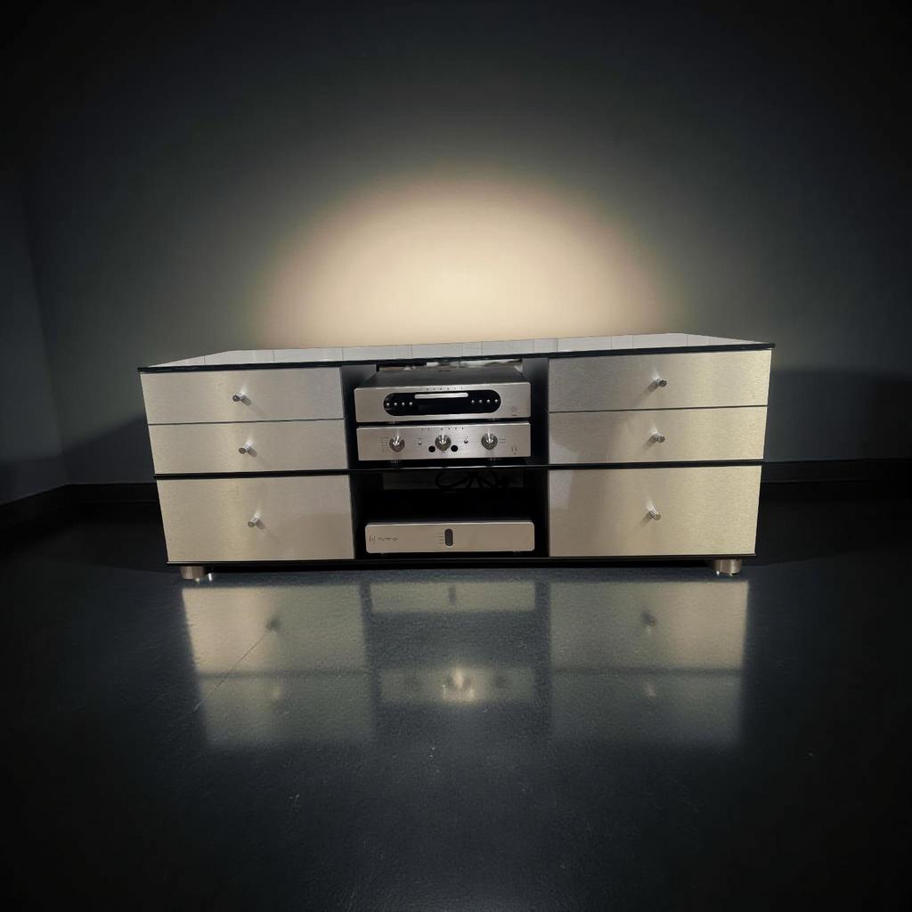 Spectral mediameubel met bijzettafel voor subwoofer, Ophalen, Gebruikt, 150 tot 200 cm, Glas