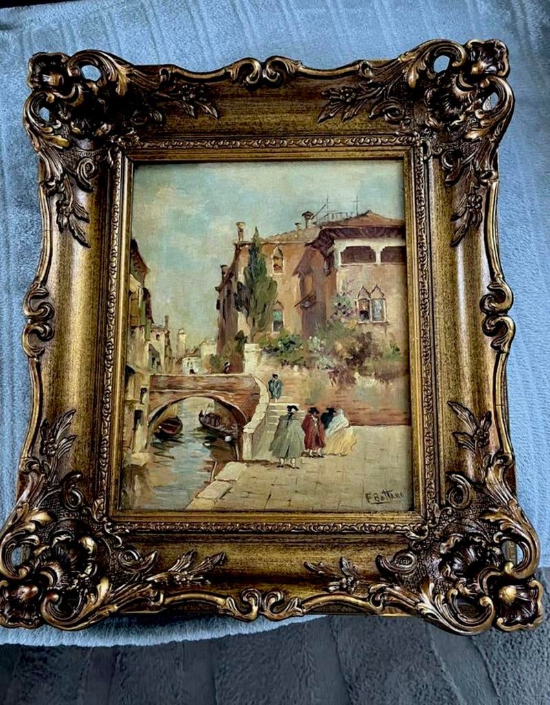 19 eeuws olieverf stadsgezicht schilderij, Ophalen of Verzenden