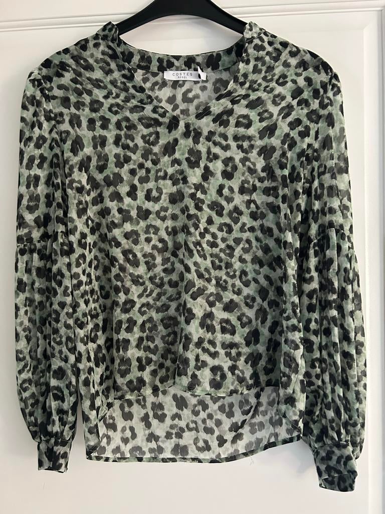 Costes blouse met luipaardprint maat S- Zo goed als nieuw, Kleding | Dames, Ophalen of Verzenden, Zo goed als nieuw, Groen, Korte mouw
