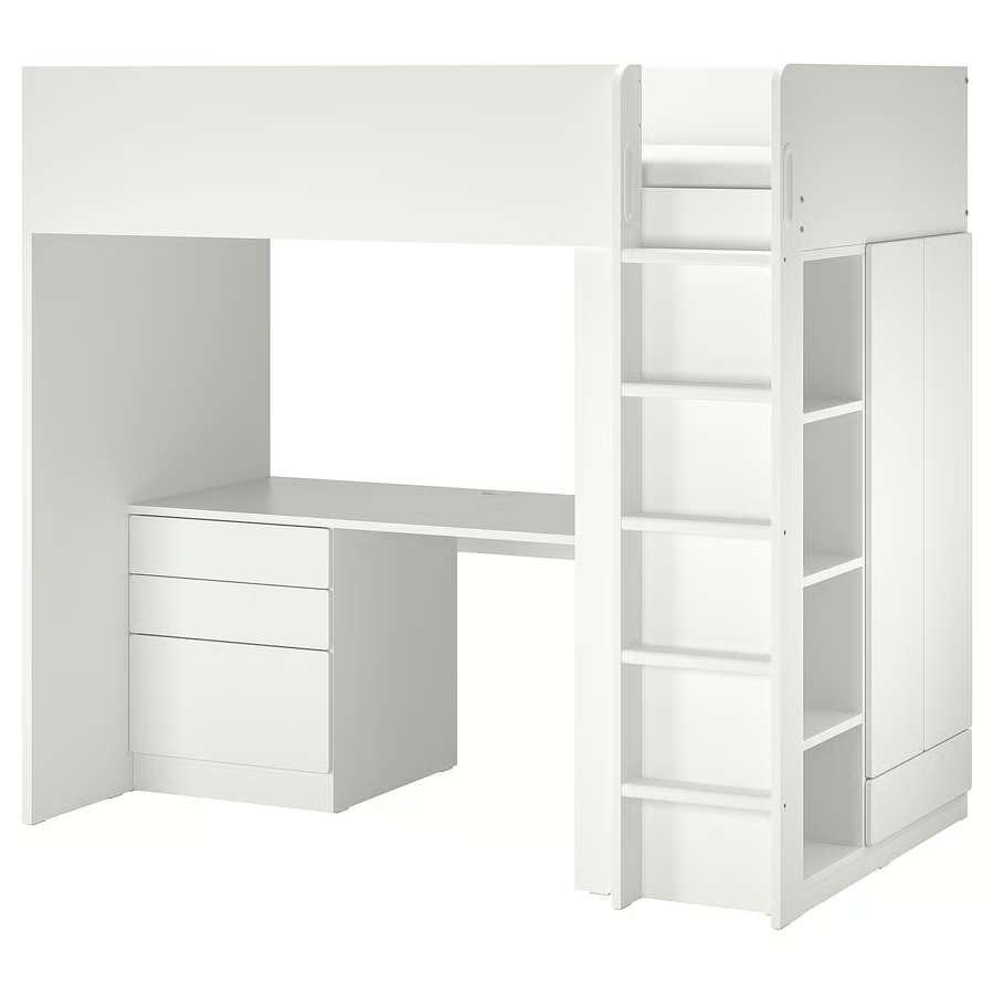 Loft bed, white white/with desk with 4 drawers, 90x200 cm, Gebruikt, 90 cm, Eenpersoons, Ophalen of Verzenden
