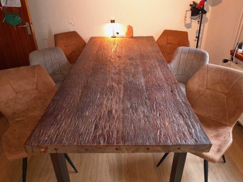 Railwood Eetkamer & Salon tafel set + 6 stoelen, Huis en Inrichting, Ophalen, Gebruikt, 75 cm of meer, 200 cm of meer