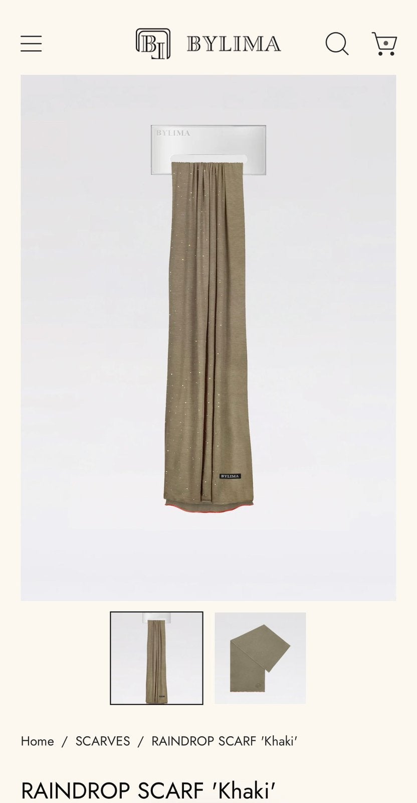 Nieuwe Bylima Raindrop sjaal khaki met glimmende details, Ophalen of Verzenden, Nieuw