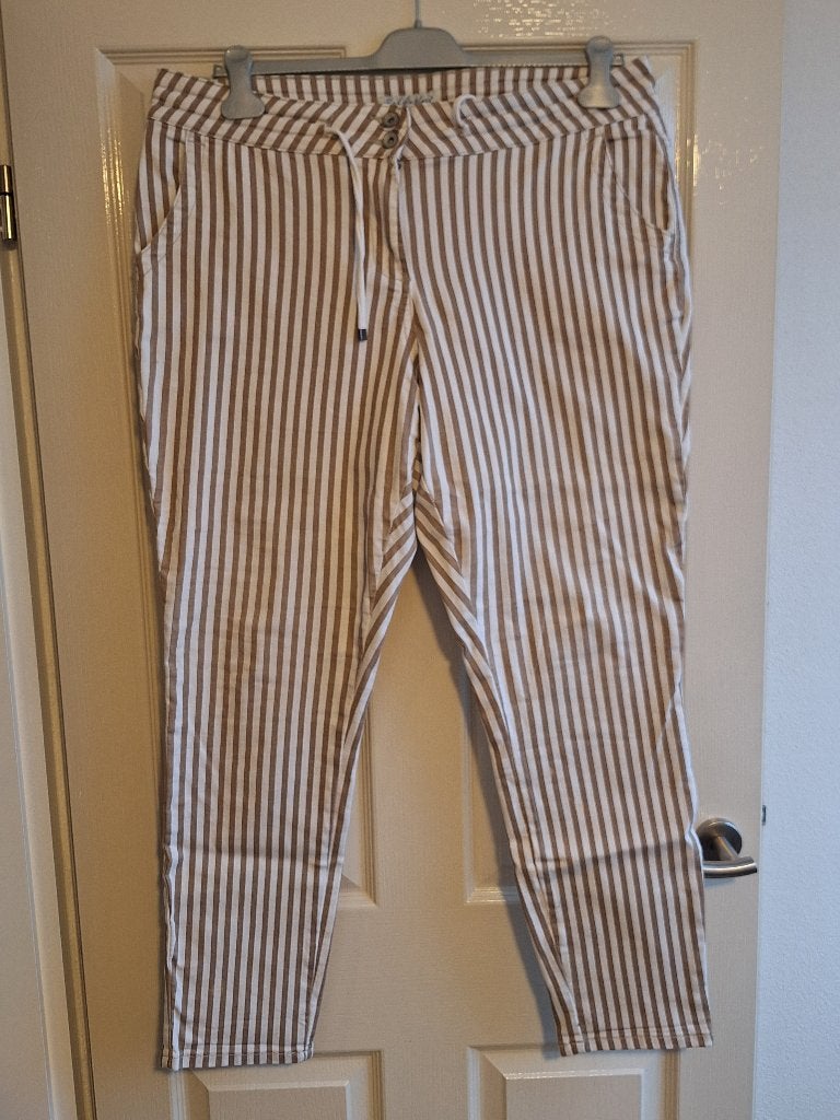 Red Button gestreepte broek - zand / wit. Maat 46, Kleding | Dames, Meerkleurig, Maat 46/48 (XL) of groter, Ophalen of Verzenden