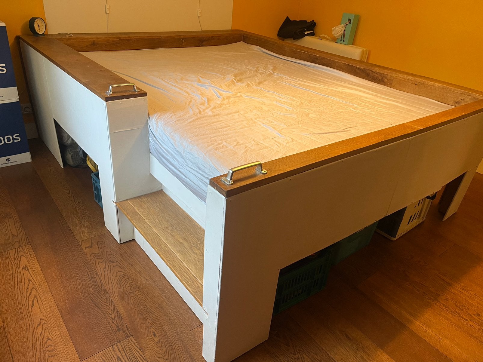 Robuusd bed voor 2 personen, Ophalen, Gebruikt, Wit, Tweepersoons