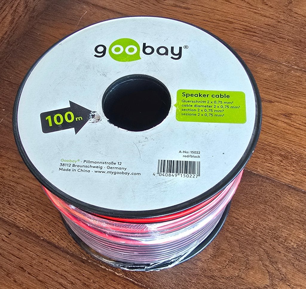 Luidsprekerkabel (rood/zwart) 2x0,75mm² 100m, Ophalen, Nieuw, 10 meter of meer, Luidsprekerkabel