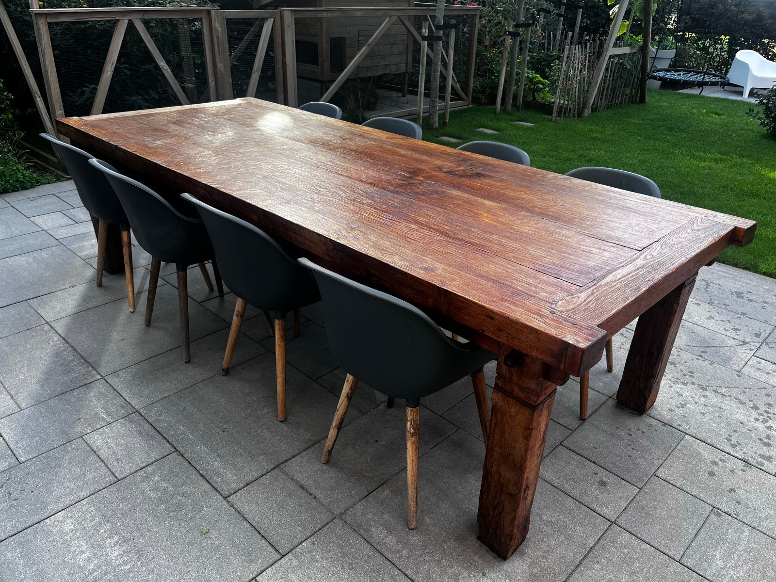 Massief Houten Eettafel - Perfect voor Buiten, Ophalen, Gebruikt, 100 tot 150 cm, 200 cm of meer