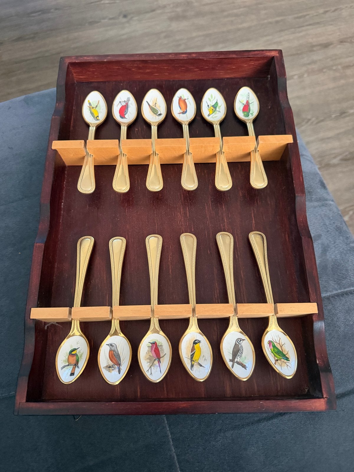 Set van 12 24K vergulde Japanse lepels met vogels, Antiek en Kunst, Ophalen