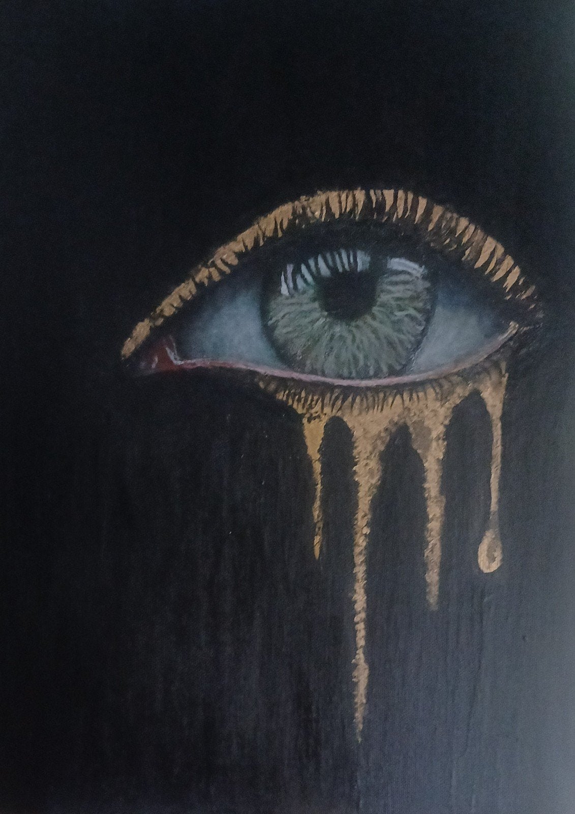 Handgeschilderd Acrylverf Schilderij met Pale 30/40Gold Oog, Huis en Inrichting, Ophalen of Verzenden, Nieuw, Schilderij