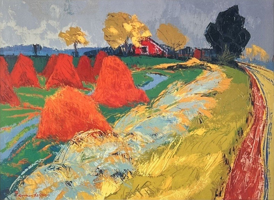 697. Koppermaandag prent Jannes de Vries – landschap, 2000, Antiek en Kunst, Kunst | Litho's en Zeefdrukken, Ophalen, Offsetdruk