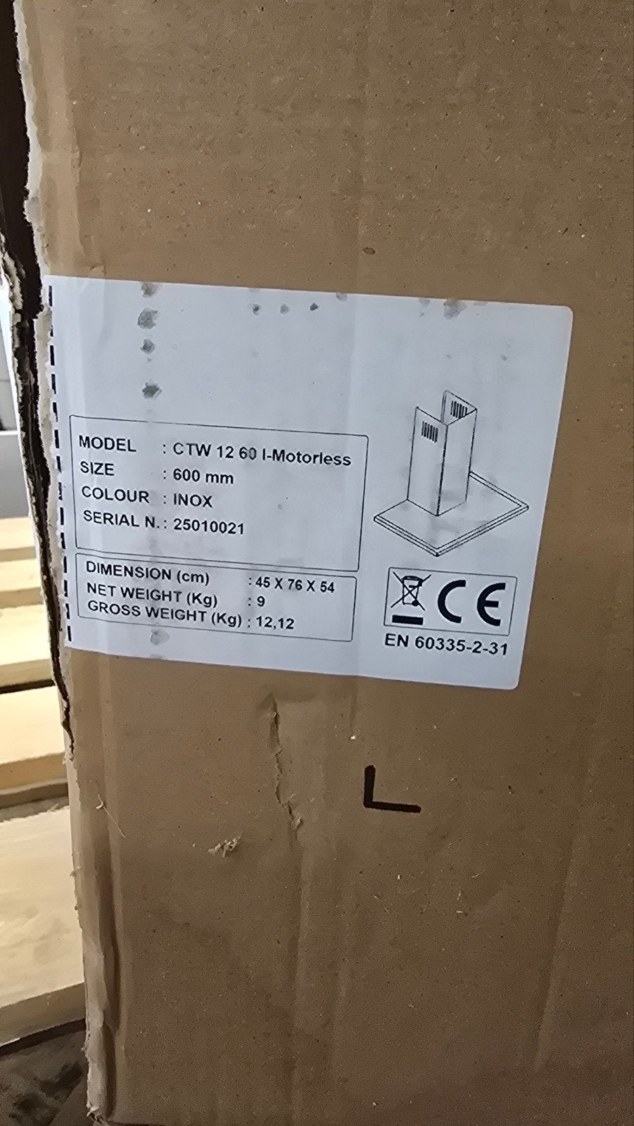 CTW 12 60 I-Motorless Afzuigkap - 600 mm - Inox, Ophalen of Verzenden, Wandschouwkap, Motor