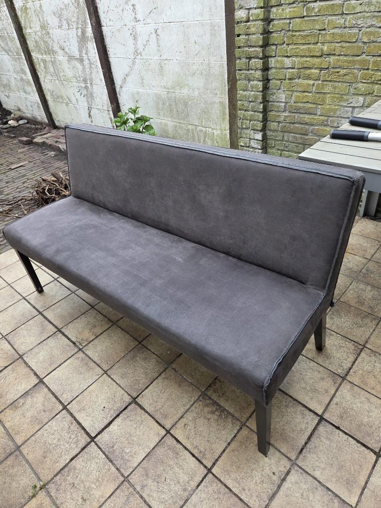 Driezits eettafelbank antraciet – stevig – goede staat, Ophalen, Gebruikt, Minder dan 75 cm, 150 tot 200 cm