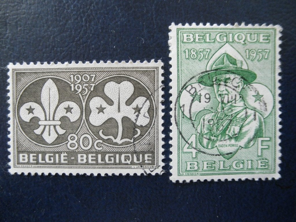 Postzegels België 1957 scouting Baden Powell - cw. 0,70., Ophalen of Verzenden, Gestempeld