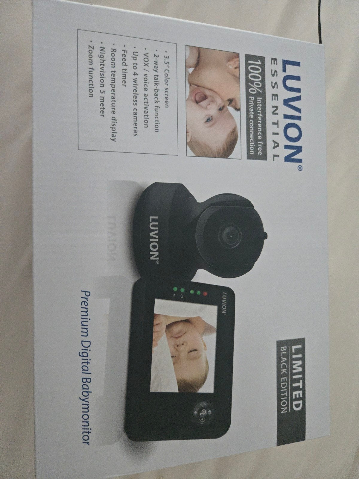 Luvion Essential Babyfoon Limited Black Edition, Kinderen en Baby's, Ophalen of Verzenden, Zo goed als nieuw, 100 tot 250 meter