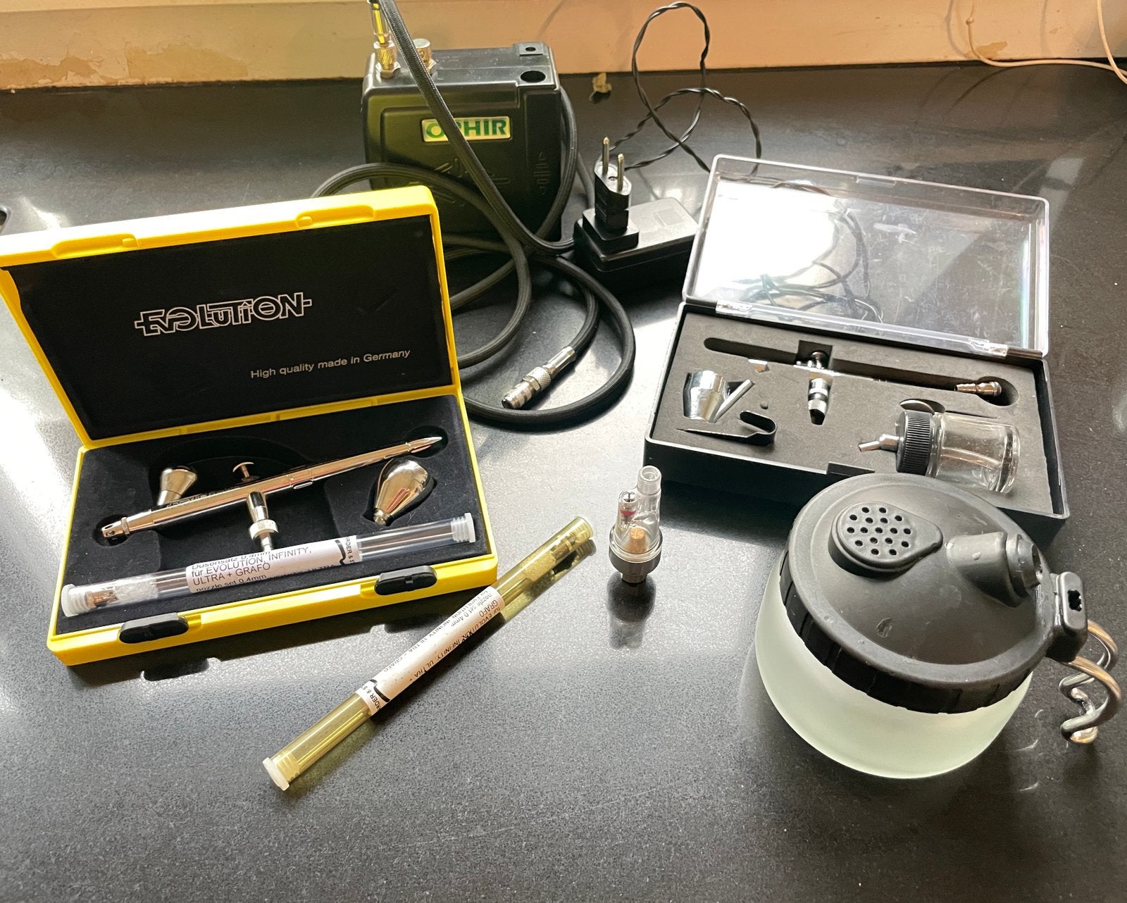 Airbrush set Harder & Steenbeck Evolution plus extra’s, Ophalen of Verzenden, Gebruikt, Airbrush en Toebehoren