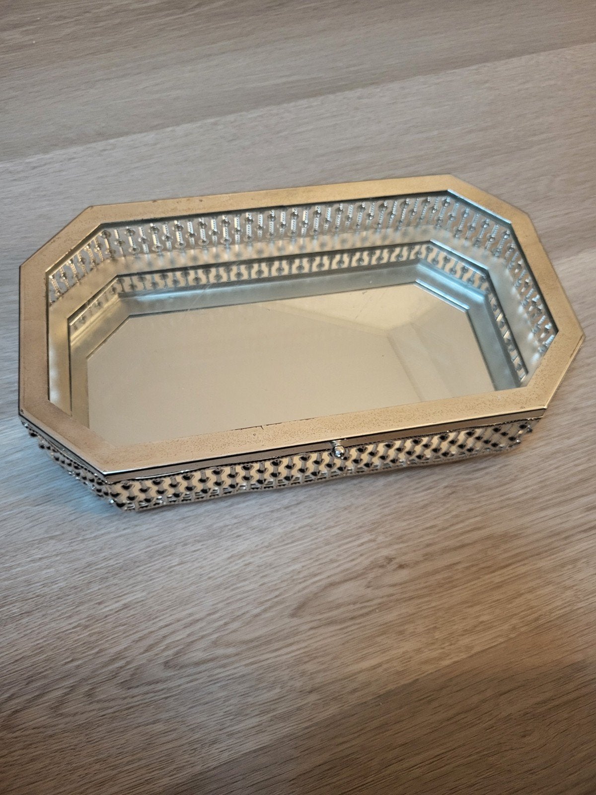 Decoratieve spiegel dienblad met deksel, Ophalen of Verzenden, Gebruikt, Zilver, Metaal