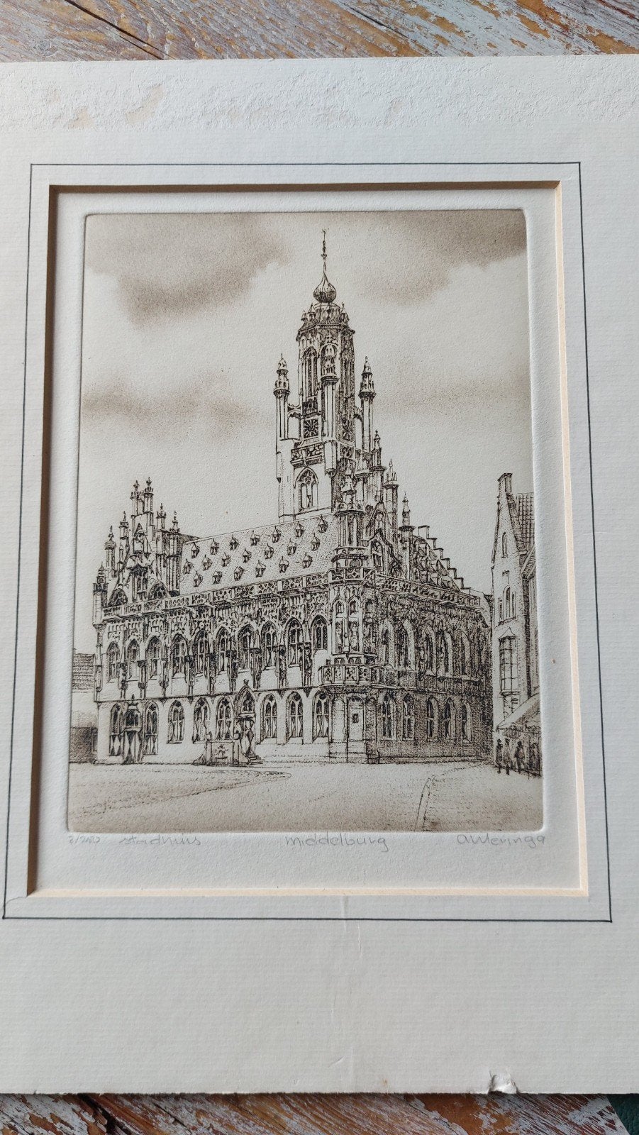 ets Middelburg 3/250 A Wieringa, Ophalen of Verzenden, Ets, Genummerd