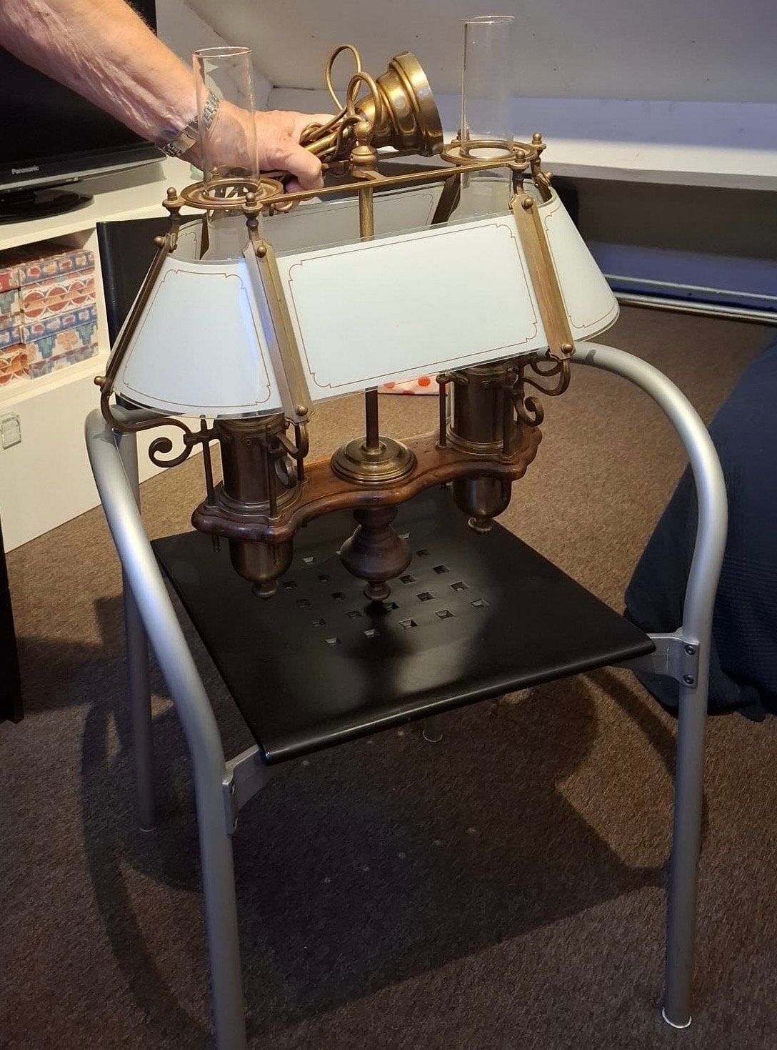 Robany / Antieke olielamp / hanglamp met glazen kappen, Ophalen of Verzenden