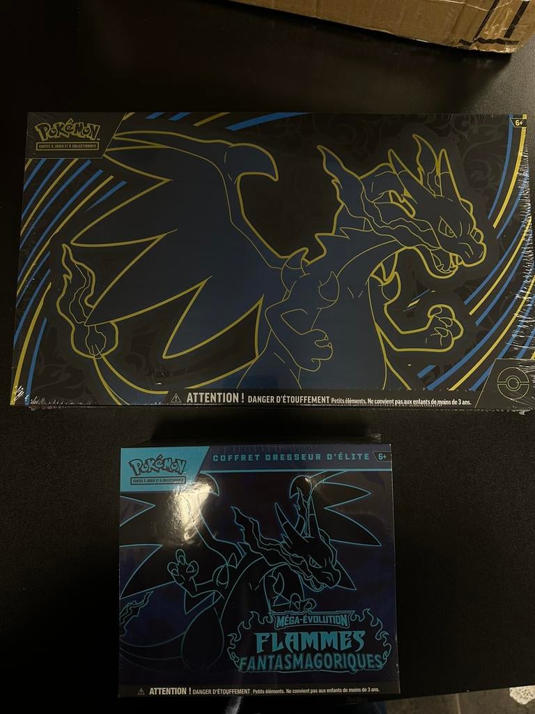Pokémon Franse UPC en ETB méga dracaufeu x ex en flammes, Ophalen of Verzenden, Zo goed als nieuw