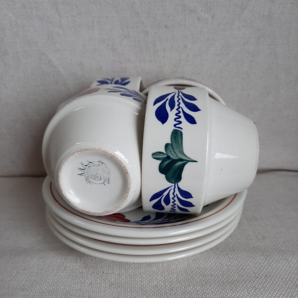 Royal Boch Boerenbont koffie kop en schotel - 4 stuks -, Ophalen of Verzenden, Zo goed als nieuw, Royal Boch, Kop(pen) en/of Schotel(s)