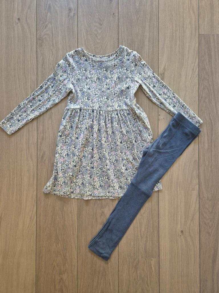Name it jurk jurkje bloemetjes en legging rib mt 110, Kinderen en Baby's, Kinderkleding | Maat 110, Ophalen of Verzenden, Zo goed als nieuw