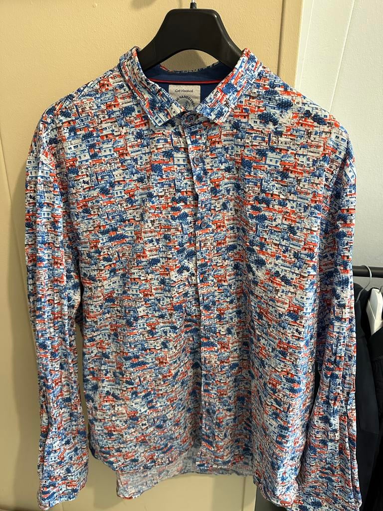 A Fish Named Fred overhemd met print, maat 3XL, Kleding | Heren, Ophalen of Verzenden, Zo goed als nieuw, Blauw, Overige halswijdtes