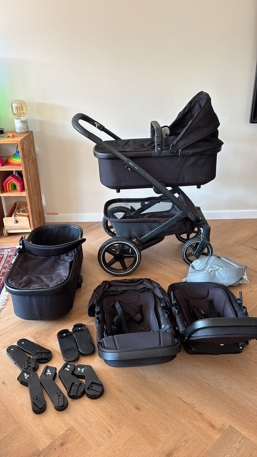 Joolz Geo 3 Twin / Duo Kinderwagen 2x Maxi-Cosi adapters, Gebruikt, Luchtbanden, Combiwagen, Ophalen